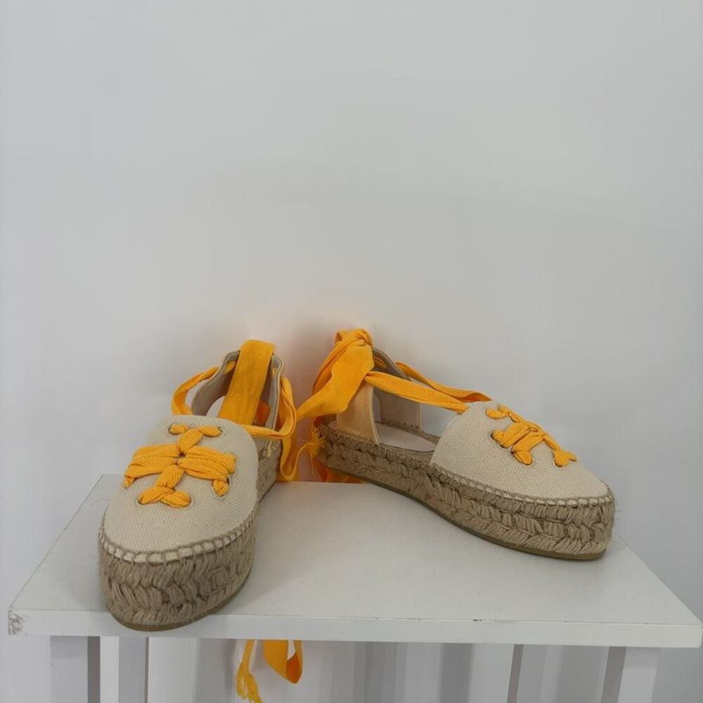 Tory Burch Cream Espadrilles with Yellow Laces